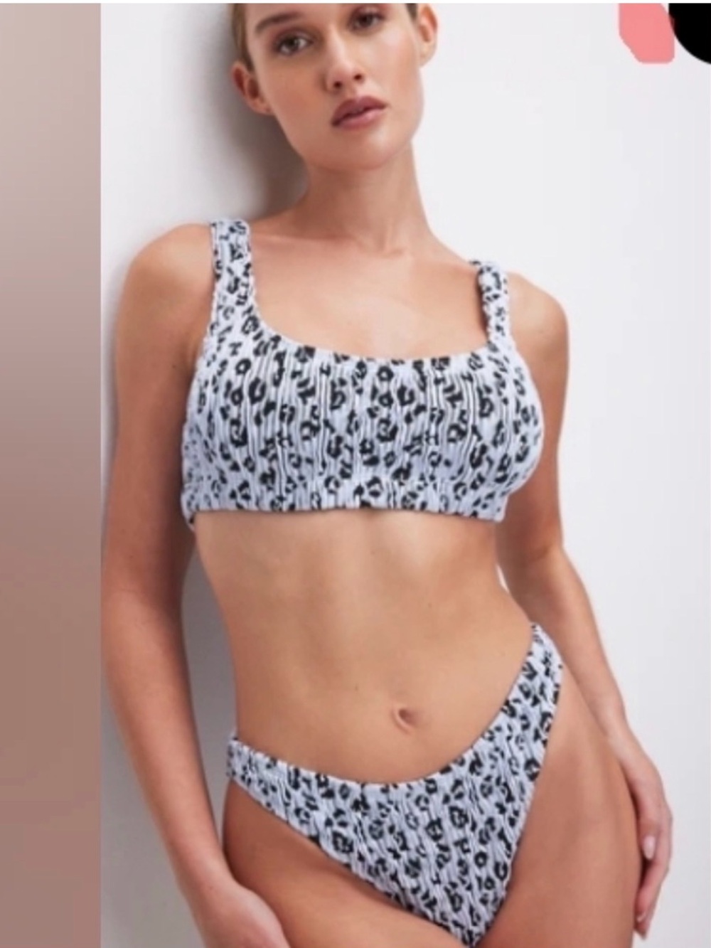 GOOD AMERICAN ALWAYS FITS BLUE LEOPARD SCOOP BIKINI TOP HIGH WAIST BOTTOMS S